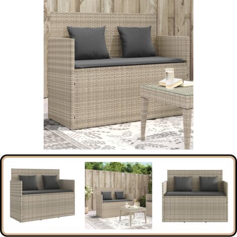 Banc de jardin avec coussins gris clair résine tressée - Banc De Jardin - Meuble De Jardin - Mobilier Extérieur - Chaise De Jardin - Stockage Extérieur