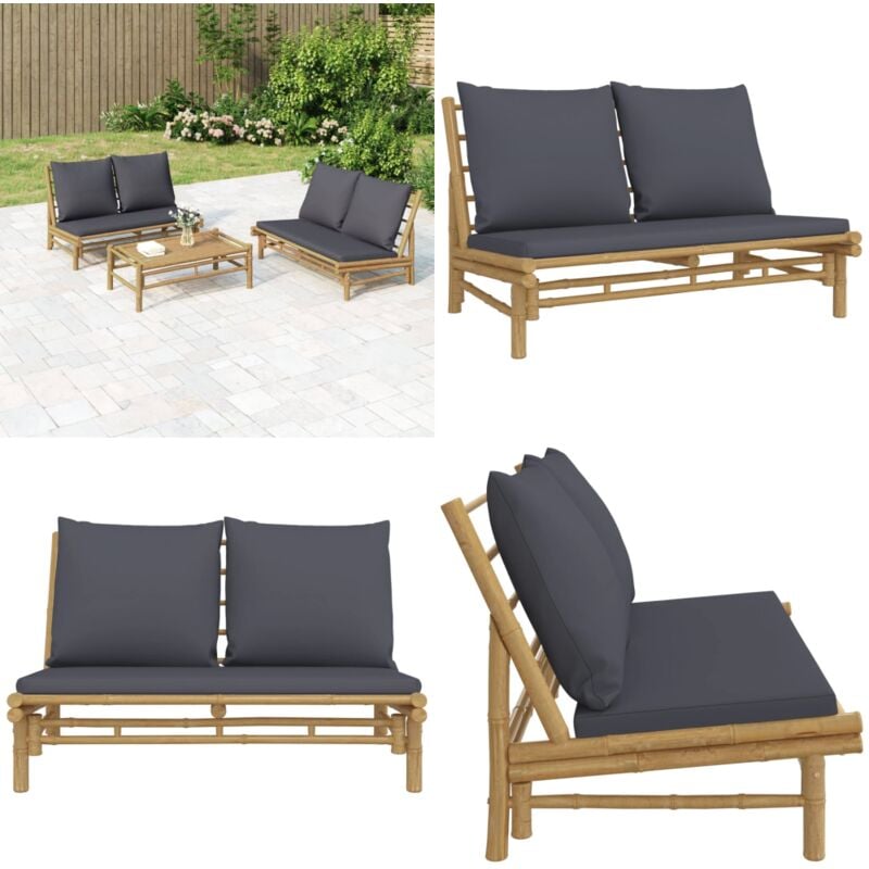 Banc de jardin avec coussins gris foncé bambou - Banc De Jardin - Mobilier De Jardin - Chaise Extérieure - Meubles En Bambou - Canapé D'extérieur