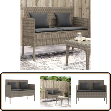 Banc de jardin avec coussins gris résine tressée - Banc De Jardin - Meuble De Jardin - Mobilier De Jardin - Chaise Extérieure - Stockage Extérieur