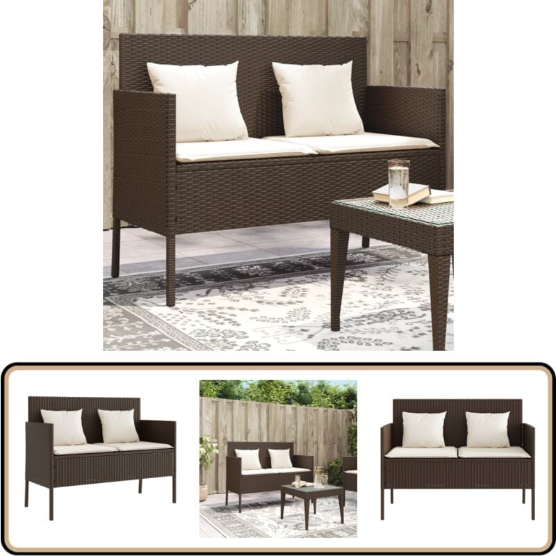 Banc de jardin avec coussins marron résine tressée - Banc De Jardin - Meuble De Jardin - Résine Tressée - Rotin Synthétique - Rangement Extérieur