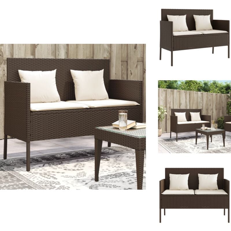 Banc de jardin avec coussins marron résine tressée - Banc De Jardin - Meuble De Jardin - Résine Tressée - Rotin Synthétique - Rangement Extérieur