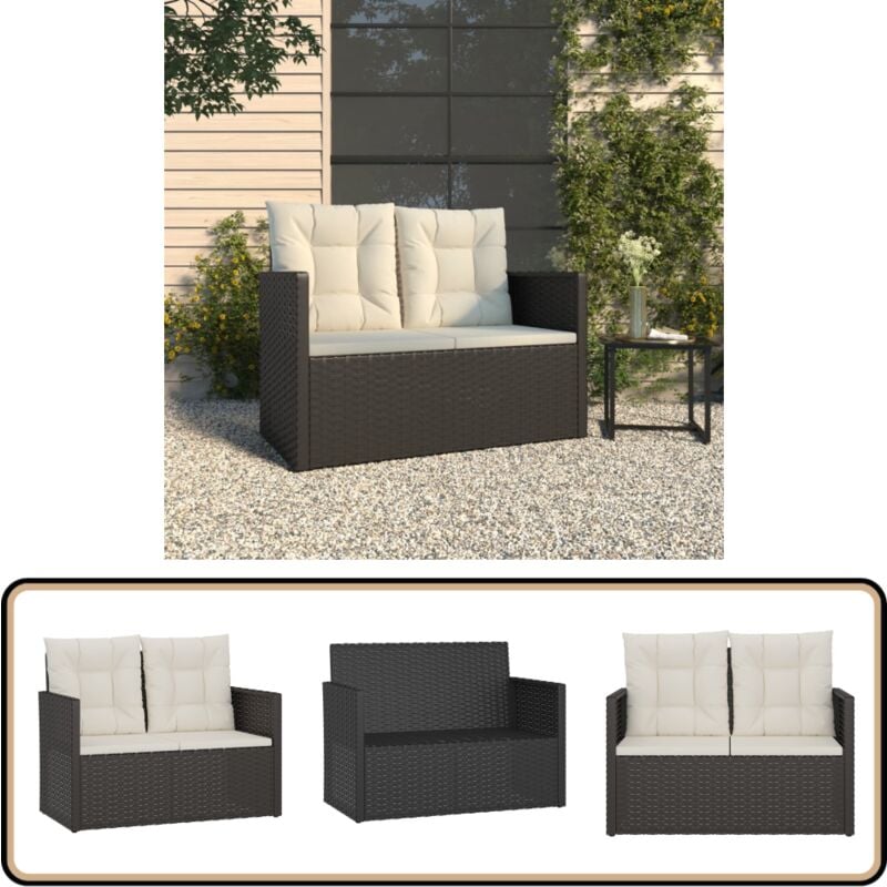 Vidaxl - Banc de jardin avec coussins Noir 105 cm Résine tressée - Banc De Jardin - Meuble De Jardin - Mobilier De Jardin - Chaise De Jardin - Résine