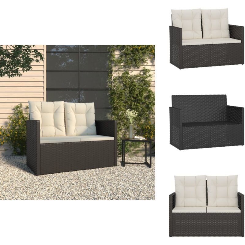 Banc de jardin avec coussins Noir 105 cm Résine tressée - Banc De Jardin - Meuble De Jardin - Mobilier De Jardin - Chaise De Jardin - Résine Tressée