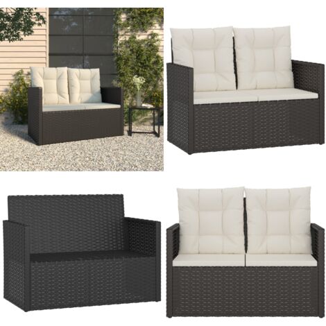 Banc de jardin avec coussins Noir 105 cm Résine tressée - Banc De Jardin - Meuble De Jardin - Mobilier De Jardin - Chaise De Jardin - Résine Tressée - Home & Living