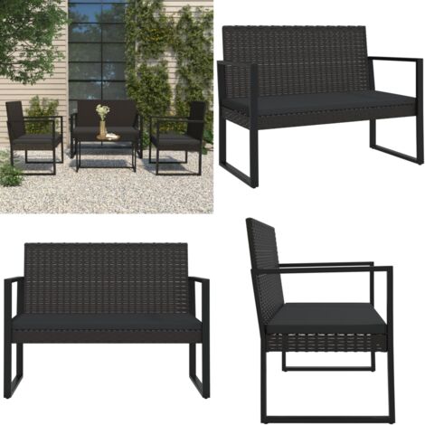 Banc de jardin avec coussins noir 106 cm résine tressée - Banc De Jardin - Mobilier De Jardin - Chaise De Jardin - Résine Tressée - Rotin Poly - Home & Living