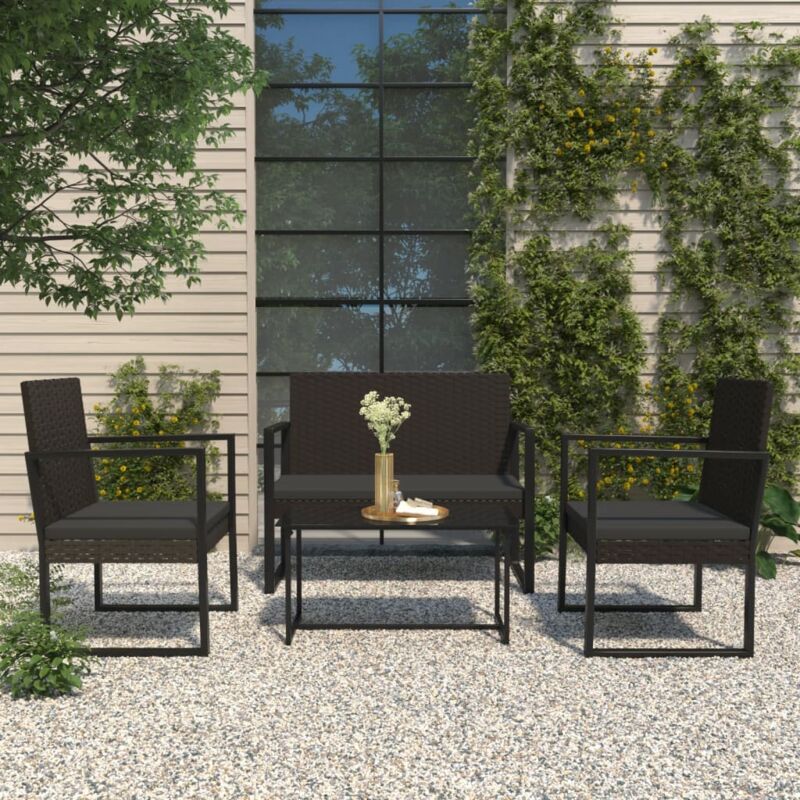 Banc de jardin avec coussins noir 106 cm résine tressée Vidaxl