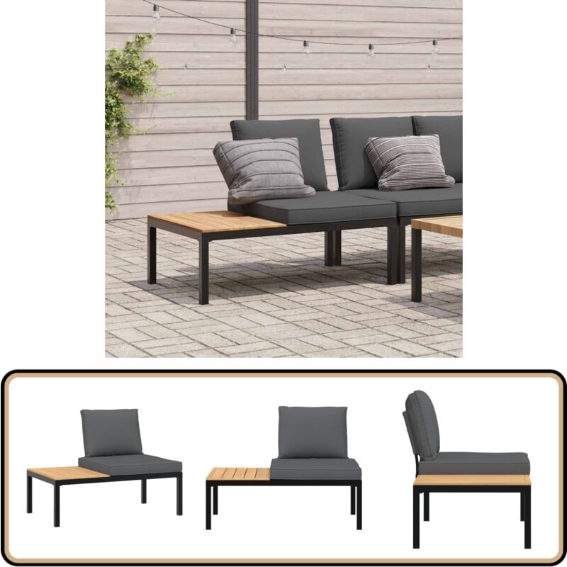 Banc de jardin avec coussins noir aluminium - Banc De Jardin - Meuble De Jardin - Mobilier Extérieur - Chaise Longue - Salon De Jardin