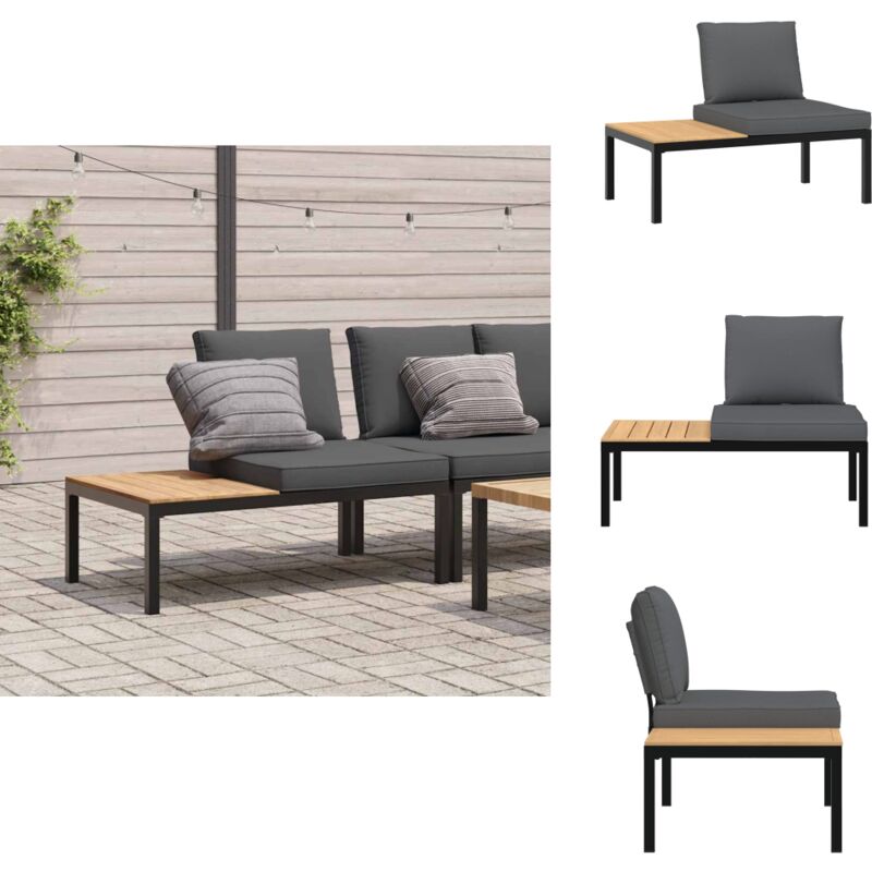 Banc de jardin avec coussins noir aluminium - Banc De Jardin - Meuble De Jardin - Mobilier Extérieur - Chaise Longue - Salon De Jardin