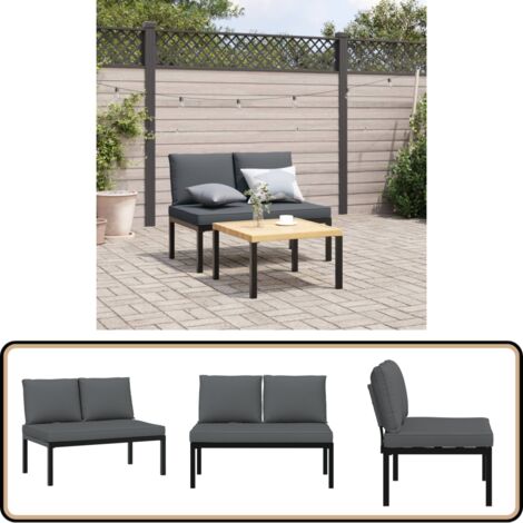 Banc de jardin avec coussins noir aluminium - Banc De Jardin - Meuble De Jardin - Mobilier Extérieur - Chaise Longue - Terrasse