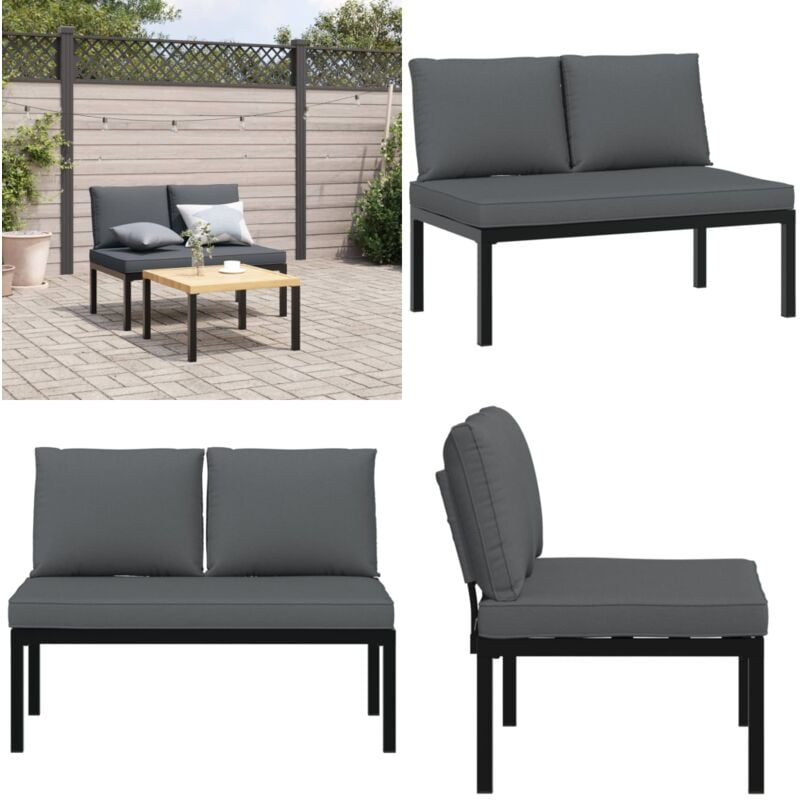 Vidaxl - Banc de jardin avec coussins noir aluminium - Banc De Jardin - Meuble De Jardin - Mobilier Extérieur - Chaise Longue - Terrasse - Home &