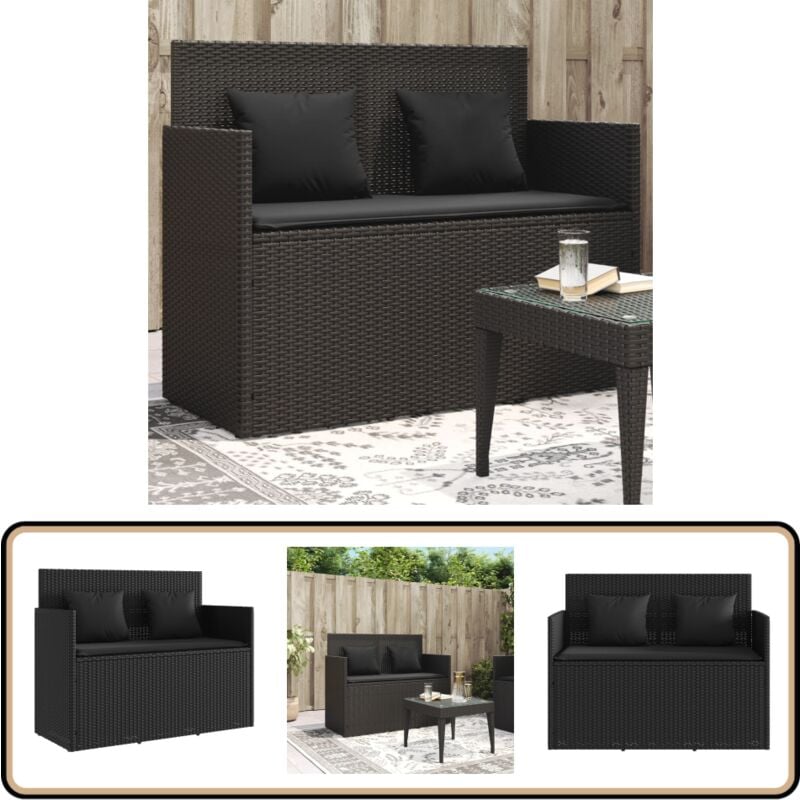 Banc de jardin avec coussins noir résine tressée - Banc De Jardin - Meuble De Jardin - Résine Tressée - Rotin Artificiel - Stockage Extérieur
