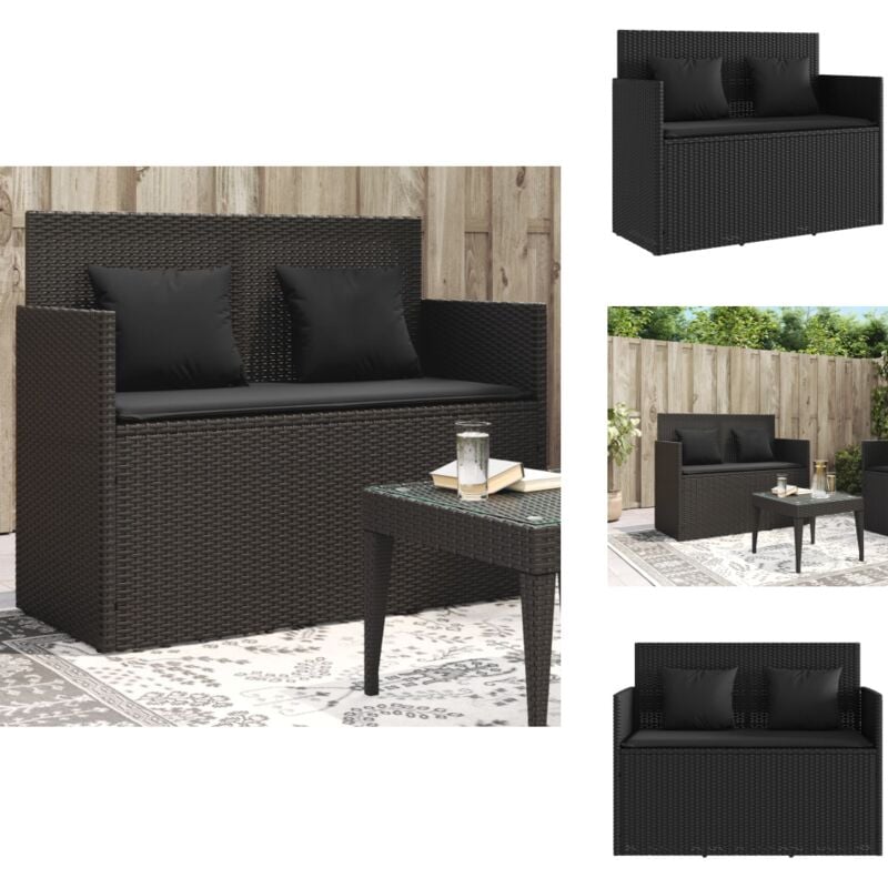 Banc de jardin avec coussins noir résine tressée - Banc De Jardin - Meuble De Jardin - Résine Tressée - Rotin Artificiel - Stockage Extérieur