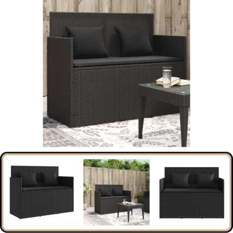 Banc de jardin avec coussins noir résine tressée - Banc De Jardin - Meuble De Jardin - Résine Tressée - Rotin Artificiel - Stockage Extérieur