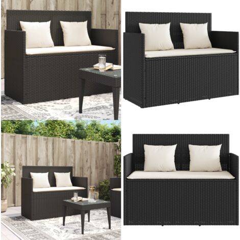Banc de jardin avec coussins noir résine tressée - Banc De Jardin - Meuble De Jardin - Résine Tressée - Rotin Artificiel - Stockage Extérieur - Home & Living