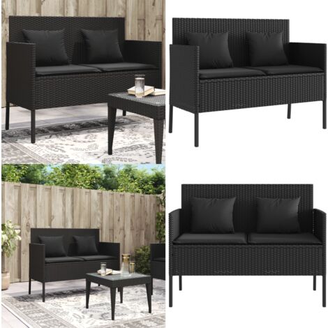 Banc de jardin avec coussins noir résine tressée - Banc De Jardin - Meuble De Jardin - Résine Tressée - Rotin Artificiel - Stockage Extérieur - Home & Living