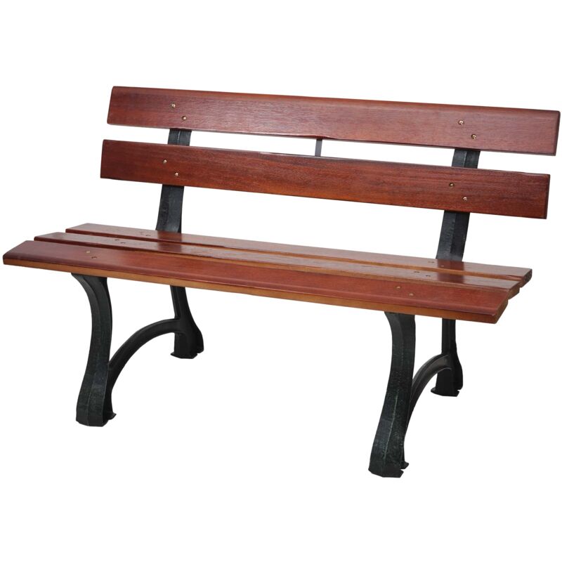 Banc de jardin avec dossier en bois et fonte 2 places 125 cm marron 040005831