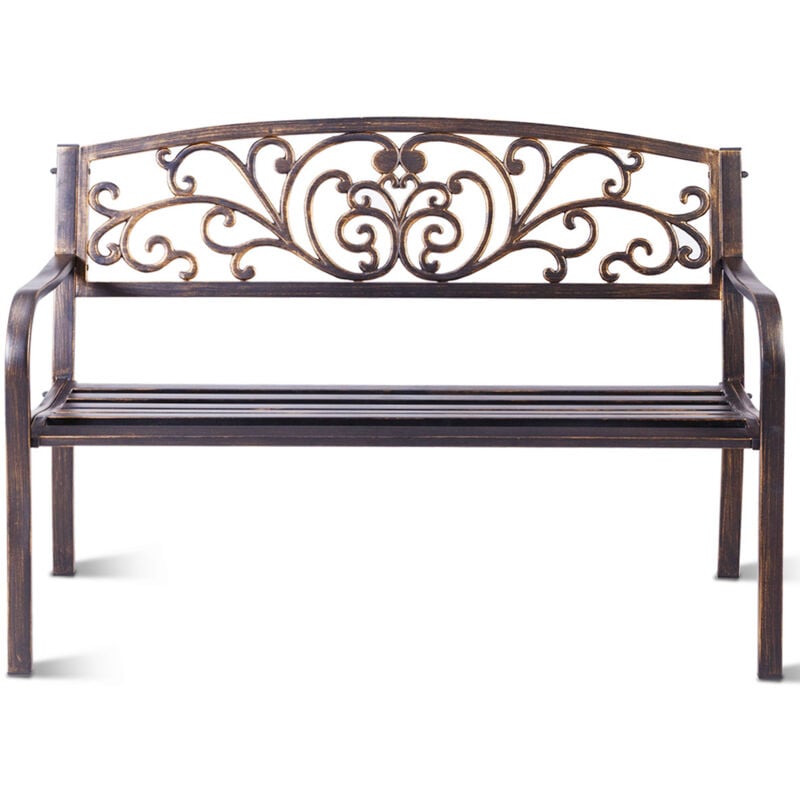Banc de Jardin avec joli motif ajouré et accoudoirs Charge Max 180 Kg en Métal de Haute Qualité, 127 x 60 x 85 cm, Noir design in