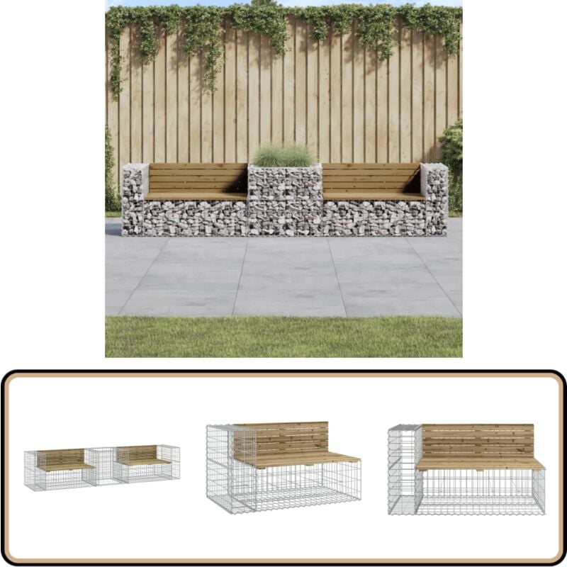 Banc de jardin avec panier en gabion bois de pin imprégné - Banc De Jardin - Mobilier De Jardin - Gabion - Chaise Extérieure - Assise Confortable