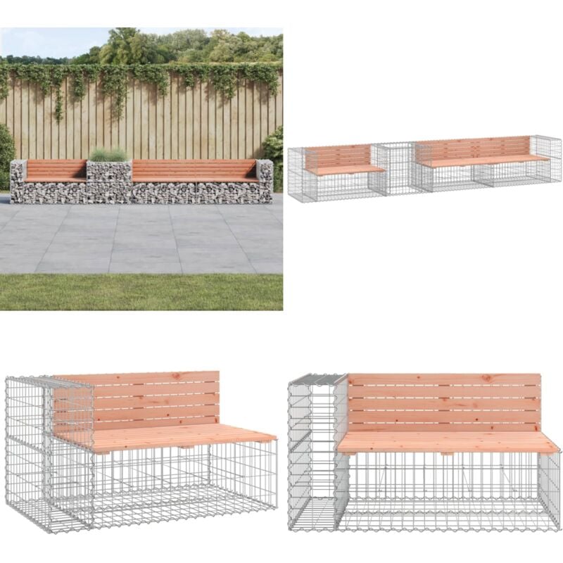 Banc de jardin avec panier en gabion bois massif de douglas - Banc De Jardin - Mobilier De Jardin - Gabion - Bois De Douglas - Assise Extérieure
