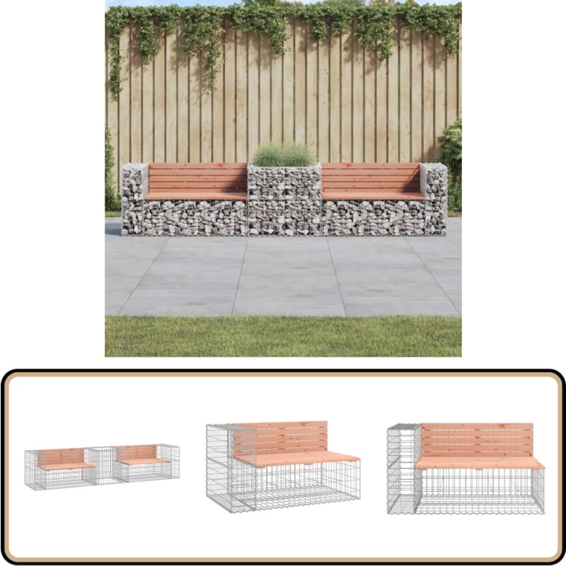 Banc de jardin avec panier en gabion bois massif de douglas - Banc De Jardin - Mobilier De Jardin - Gabion - Chaise Extérieure - Assise Extérieure