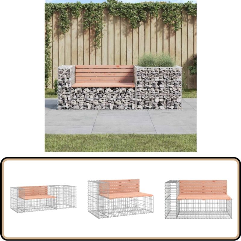 Banc de jardin avec panier en gabion bois massif de douglas - Banc De Jardin - Mobilier De Jardin - Siège De Jardin - Banc En Gabion - Bois De Douglas