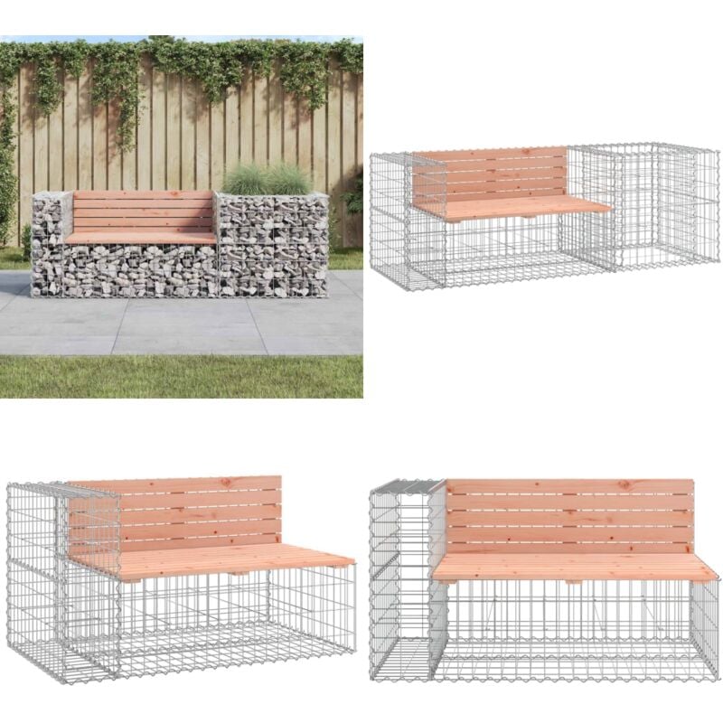 Banc de jardin avec panier en gabion bois massif de douglas - Banc De Jardin - Mobilier De Jardin - Siège De Jardin - Banc En Gabion - Bois De