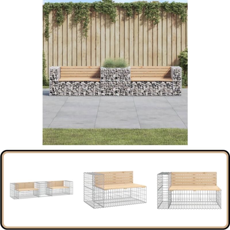 Banc de jardin avec panier en gabion bois massif de pin - Banc De Jardin - Mobilier De Jardin - Gabion - Banc En Bois - Décoration Extérieure
