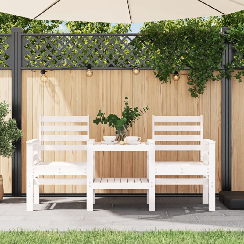 Vidaxl - Banc de jardin avec table 2 places blanc bois massif de pin