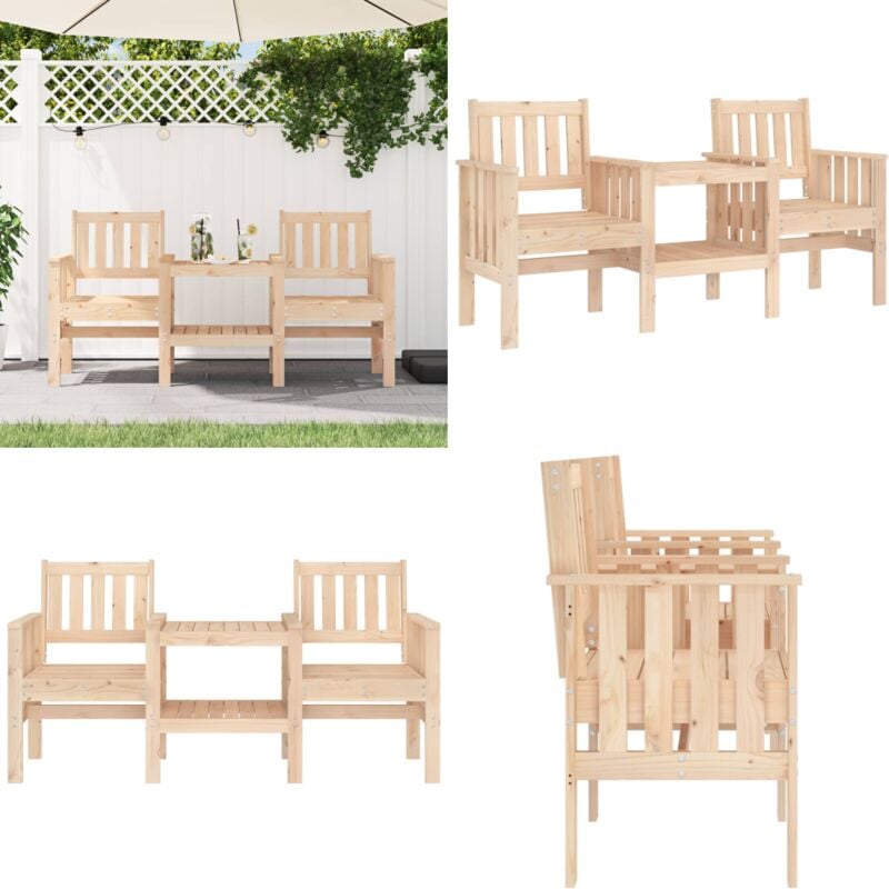 Banc de jardin avec table 2 places bois de pin massif - Banc De Jardin - Banc Extérieur - Mobilier De Jardin - Table Intégré - Bois De Pin - Home &