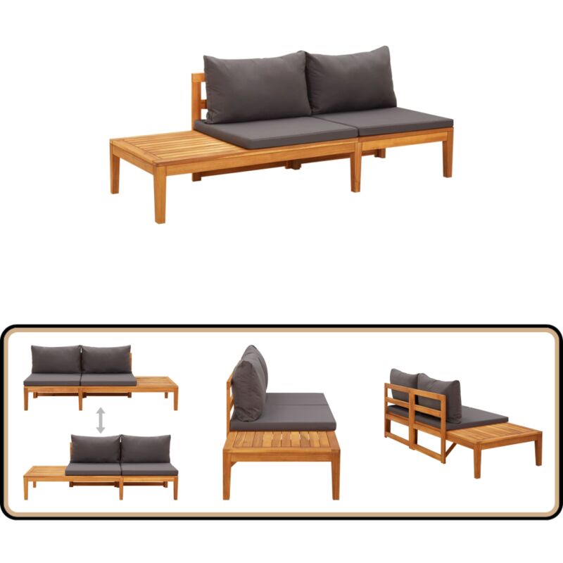 Banc de jardin avec table avec coussins gris foncé Teck solide - Banc De Jardin - Mobilier De Jardin - Meuble De Jardin - Bois D'acacia - Banc En Bois