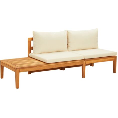 Banc de jardin avec table et coussins Blanc crème Teck solide vidaXL