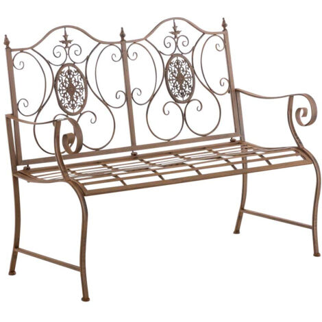 Banc de jardin balcon terrasse style rustique largeur 116 cm en métal marron vieilli 100002925
