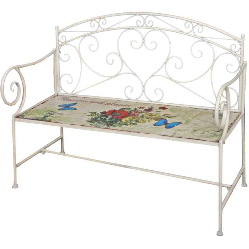 Harms - Banc de jardin banc de jardin en acier banc de jardin en métal blanc banc de jardin en métal, ornements décoratifs, design papillon, blanc