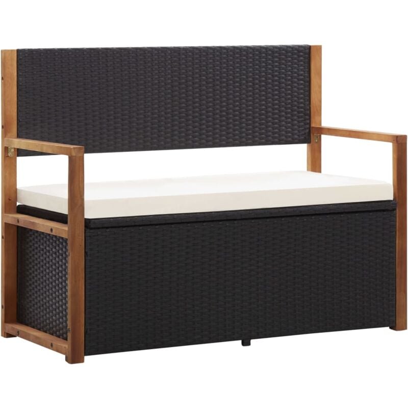 Banc de jardin Banc d'extérieur Banquette 110 cm Résine tressée et bois d'acacia Noir 95308