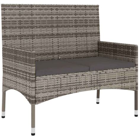 Banc de jardin  Banc extérieur  Banquette de jardin à 2 Places avec Coussins Gris Résine Tressée
