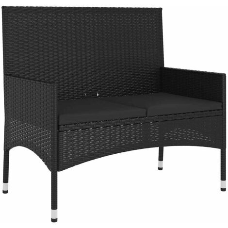 Banc de jardin  Banc extérieur  Banquette de jardin à 2 Places avec Coussins Noir Résine Tressée