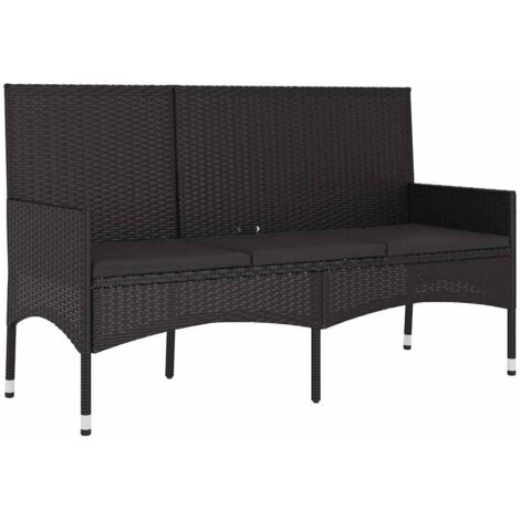 Banc de jardin  Banc extérieur  Banquette de jardin à 3 places avec coussins Noir Résine tressée