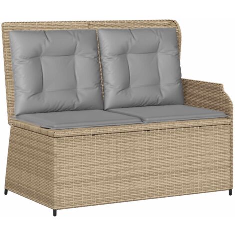 Banc de jardin  Banc extérieur  Banquette de jardin avec coussin Beige et gris polyrotin