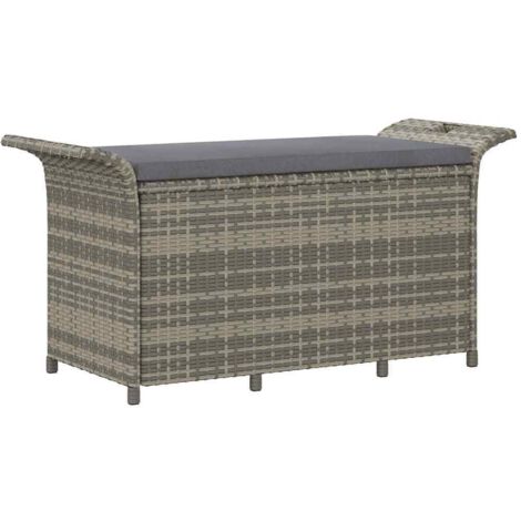 Banc de jardin  Banc extérieur  Banquette de jardin avec coussin gris 116x46x57 cm résine tressée
