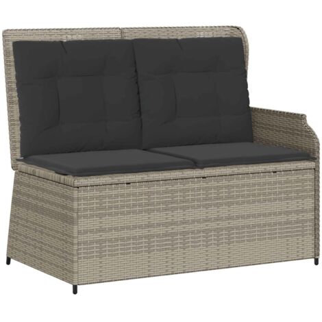 Banc de jardin  Banc extérieur  Banquette de jardin avec coussin Gris clair polyrotin