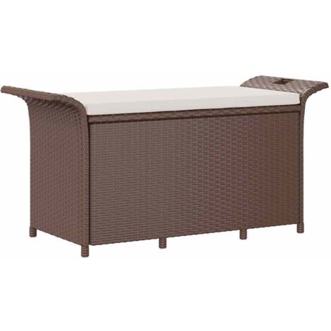 Banc de jardin  Banc extérieur  Banquette de jardin avec coussin marron 116x46x57 cm résine tressée