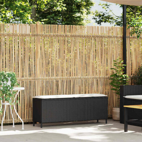 Banc de jardin  Banc extérieur  Banquette de jardin avec coussin noir 110x30x40,5 cm résine tressée