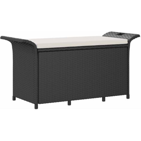 Banc de jardin  Banc extérieur  Banquette de jardin avec coussin noir 116x46x57 cm résine tressée