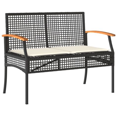 Banc de jardin  Banc extérieur  Banquette de jardin avec coussin noir résine tressée et acacia