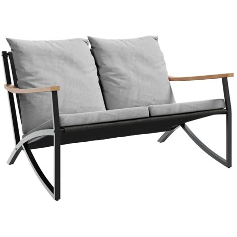 Banc de jardin  Banc extérieur  Banquette de jardin avec coussins 120 cm noir acier