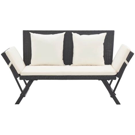 Banc de jardin  Banc extérieur  Banquette de jardin avec coussins 176 cm Noir Résine tressée