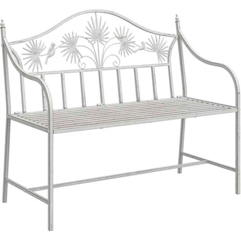 Banc de jardin  Banc extérieur  Banquette de jardin Blanc antique 104 x 52,5 x 89 cm Acier