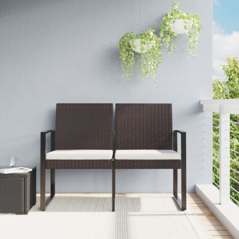 Banc de jardin-Banquette de jardin-Chaise de jardin  à 2 places avec coussins marron PP rotin