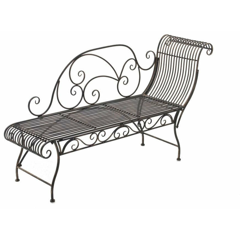 Banc de jardin banquette design en fer forgé bronze dossier côté droit 156x46 cm