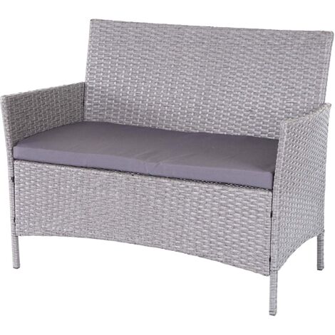 Banc de jardin banquette en polyrotin gris avec coussin gris